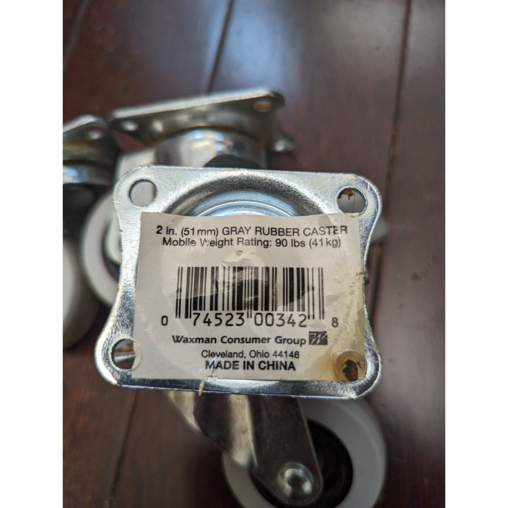 (set of 4) Waxman 2" (51 mm) TPR Swivel Rubber Casters 90 lb (41 kg) Cap - Gray - Picture 2 of 4